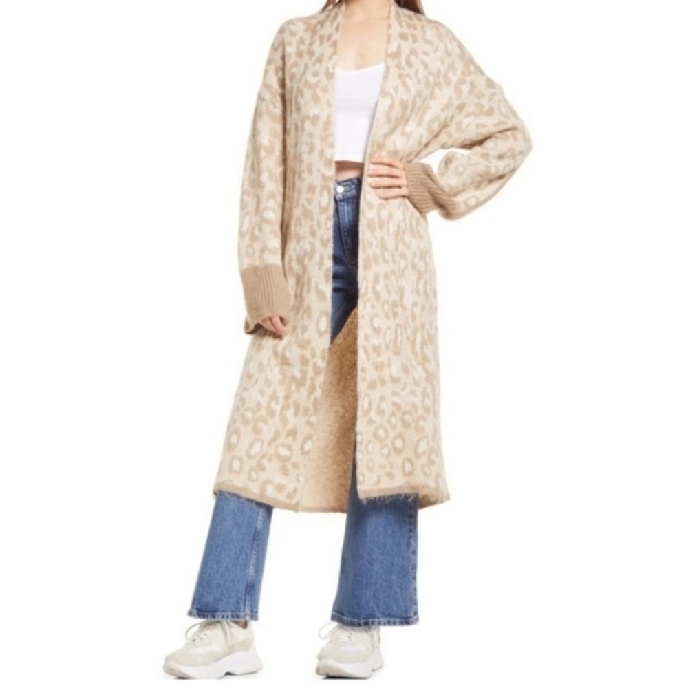 Topshop Animal Print Wool Blend Duster Cardigan